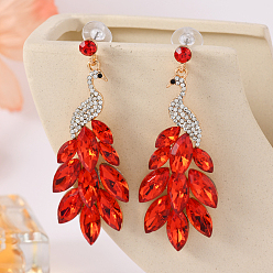 Красный Серьги-гвоздики из акрилового сплава с павлином, золотые, красные, 68x28 мм