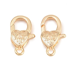 Real 18K Gold Plated Brass Lobster Claw Clasps, Heart, Real 18K Gold Plated, 13x7.5x4.5mm, Hole: 1.2mm