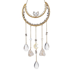 Золотой Самородки натуральный кварцевый кристалл и лабрадоритовый осколок и латунные лунные подвесные украшения, стеклянные каплевидные кисточки-ловцы солнца для украшения сада на открытом воздухе, золотые, 288x100x15 мм