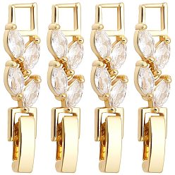Золотой 10шт. стойка для часов с покрытием из латуни, прозрачный кубический цирконий, застежки для часового ремешка, без кадмия и без свинца, долговечный, лист, золотые, 32x6x4 мм, отверстие : 3x3.7 мм