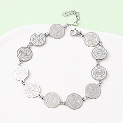 Нержавеющая Сталь Цвет Религия 304 браслеты из нержавеющей стали для женщин, плоский круглый со святым, цвет нержавеющей стали, 8 дюйм (20.4 см)