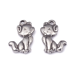 Античное Серебро 304 подвески для котят из нержавеющей стали, мультфильм кошка, античное серебро, 15.5x10.5x2.5 мм, отверстие : 1.6 мм
