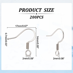 Stainless Steel Color 304 Stainless Steel French Earring Hooks, Flat Earring Hooks, Ear Wire, with Horizontal Loop, Stainless Steel Color, 14x17x2mm, Hole: 2mm, 21 Gauge, Pin: 0.7mm