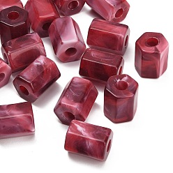 Dark Red Opaque Acrylic Imitation Gemstone Beads, Large Hole Beads, Hexagon Column, Faceted, Two Tone, Dark Red, 25x21.5x19.5mm, Hole: 8mm, about 60pcs/bag