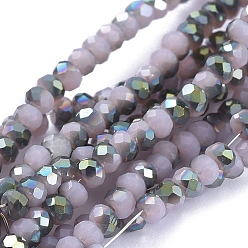 лаванда Стеклянные бусины с гальваническим покрытием , с половиным покрытием, граненые, рондель, лаванда, 2.5x1 мм, отверстие : 0.5 мм, около 185~190 шт / нитка, 13 дюйм (33 см)
