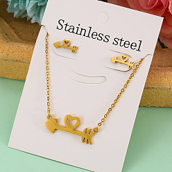 Arrow Ожерелье с подвеской из нержавеющей стали и серьга-гвоздик, золотые, стрелка, 13x6 мм и 420 мм