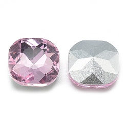Pearl Pink Pointed Back Glass Rhinestone Cabochons, Faceted, Back Plated, Square, Pearl Pink, 10x10x4.5mm