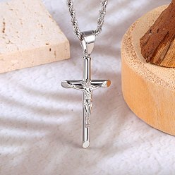 Нержавеющая Сталь Цвет Крест Иисуса 304 ожерелья с подвесками из нержавеющей стали, не тускнеет, цвет нержавеющей стали, 19.69 дюйм (50 см)
