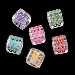 Letter W Европейский бусы акриловые, бусины с большим отверстием, кубические, Буква W, 9.5~10x9x9 мм, отверстие : 4 мм