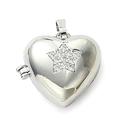 Платина Покрытие стойки латунь микропаве прозрачные подвески из кубического циркония, долговечный, без свинца и без кадмия, Сердце звездочкой, платина, 17x19.5x10 мм, отверстие : 3x4 мм