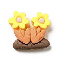 Цветок Кабошоны из непрозрачной смолы на тему весны, оранжевые, цветок, 19x20x8 мм