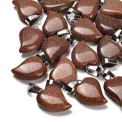 Камень с Пылевым Золотом Синтетические голдстоуновские подвески, с 201 вывод из нержавеющей стали, сердце, 22x15~16.5x6 мм, отверстие : 5x7 мм