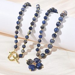 Sodalita Collares redondos con colgante de trébol de sodalita natural para el Día de San Patricio, con cierres de corazón o brall., dorado, 30.51~31.69 pulgada (77.5~80.5 cm)