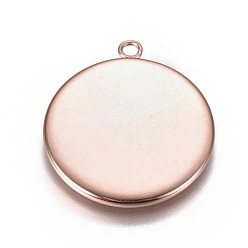 Rose Gold Ion Plating(IP) 304 Stainless Steel Pendant Cabochon Settings, Plain Edge Bezel Cups, Flat Round, Rose Gold, Tray: 25mm, 30.5x26.5x2mm, Hole: 2.2mm