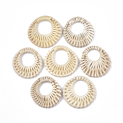 Antique White Handmade Reed Cane/Rattan Woven Pendants, For Making Straw Earrings and Necklaces, Flat Round, Antique White, 42~48x4~5mm, Inner Diameter: 17~22mm