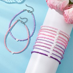 Pink 12шт. 12 цвета летний пляжный браслет на лодыжку из натуральных ракушек в форме сердца со стеклянными бусинами, платины и нержавеющая сталь цвет, розовые, 9-1/8 дюйм (23.3 см), 1 шт / цвет