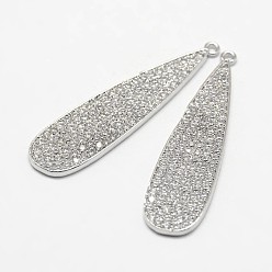 Платина Подвески из латуни с каплевидным рисунком и кубическим цирконием, платина, 43.5x11x1.5 мм, отверстие : 1.5 мм