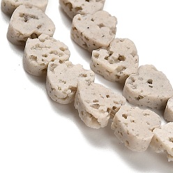 (404) Непрозрачное AB Кислое яблоко Нити синтетических бусин, окрашенных в лавовый камень, сердце, цветочный белый, 6.5x6.5x2.5 мм, отверстие : 1 мм, около 63~64 шт / нитка, 14.57''~14.96'' (37~38 см)