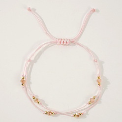Pink Граненые стеклянные бусины рондель плетеные браслеты из бусин, регулируемые нейлоновые многорядные браслеты для женщин, розовые, внутренний диаметр: 11 дюйм (28 см)