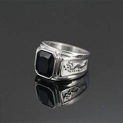 Черный Прямоугольные кольца из нержавеющей стали с кубическим цирконием для мужчин., рисунок дракона, цвет нержавеющей стали, чёрные, размер США 304 (8 мм)