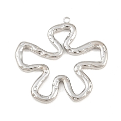 Stainless Steel Color 304 Stainless Steel Pendants, Hammered Flower Charms, Stainless Steel Color, 37x38x3mm, Hole: 1.8mm