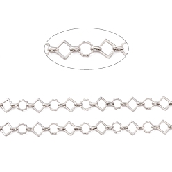 Stainless Steel Color Non-Tarnish 304 Stainless Steel Rhombus & Sun Link Chain, Unwelded, Stainless Steel Color, Rhombus: 13.5x13.5x1.5mm, Sun: 10x10.5x1.5mm