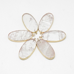 Хрусталь Природный кристалл кварца большие подвески, подвески из горного хрусталя, овальные, с фурнитурой латунной золотого тона, 52~56x24~26x4~6 мм, отверстие : 2 мм