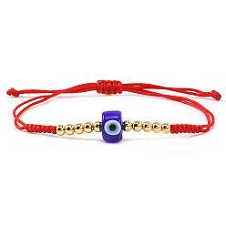 Красный Браслеты из плетеных бусин из стекла и латуни, плетеные браслеты из вощеного шнура для женщин, Колонна с дурным глазом, золотые, красные, 11.02 дюйм (28 см)