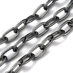 Черный Цвет Металла Оксидированная алюминиевая кабельная цепь, овальные звенья, несварные, с катушкой, металлический черный , 20x11.5x3 мм, около 65.62 футов (20 м) / рулон