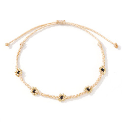 Белый Навахо Браслеты из бисера ручной работы, плетеные из стеклянных бусин, Браслет с цветочным подвеском для женщин, с нейлоновой нитью, навахо белый