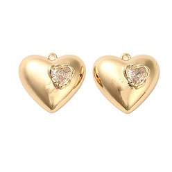 Настоящее золото 18K Кулон из циркония, без кадмия, без никеля и без свинца, сердце, реальный 18 k позолоченный, 16x18x5 мм, отверстие : 1.2 мм