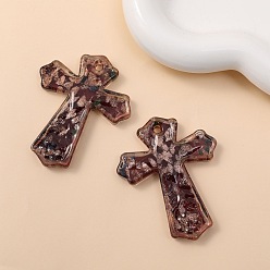 Rosy Brown Gold Sand Handmade Lampwork Pendantss, Cross, Rosy Brown, 60x48mm