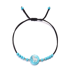 Овен Регулируемые браслеты из синтетической бирюзы и воскового шнура, браслеты двенадцать созвездий, Овен, 6-1/4~10-1/4 дюйм (16~26 см)