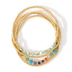 Амазонит 4шт. роскошный натуральный амазонит круглые бусины & лунный камень & лазурит & малайзийский нефрит & стекло & кубический цирконий & фиолетовый гранат & красный гранат & стеклянные бусины набор тянущийся браслет для женщин, внутренний диаметр: 6-1/2 дюйм (16.5 см)