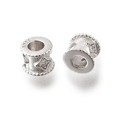 Платинированный 925 бусины из стерлингового серебра с микропаве, прозрачные бусины из кубического циркония, колонка со звездой, Реальная платина, 4x3.5 мм, отверстие : 1.8 мм