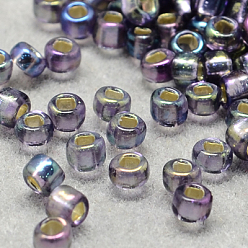 Лиловый Fgb 12/0 круглый стеклянный бисер класса А, квадратное отверстие, серебряная линия, с покрытием AB цвета, сирень, 2x1 мм, отверстие : 0.3x0.3 мм