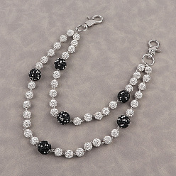 Черный Двухслойные цепочки для брюк из полимерной глины с круглыми бусинами и стразами, с поворотными застежками сплава, платина, чёрные, 300 мм