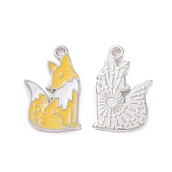 Платина Подвески из эмали из сплава с рождественской тематикой, с блеском порошок, лиса прелести, платина, 23x14.5x1.5 мм, отверстие : 1.5 мм