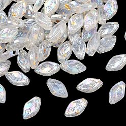 Blanc Placage uv perles acryliques transparentes, iridescent, feuille, avec de la poudre de paillettes, blanc, 10.5x6x3mm, Trou: 1.5mm