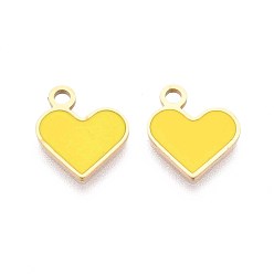 Желтый 304 из нержавеющей стали шармы эмали, шарма сердца, реальный 14 k позолоченный, желтые, 13x11.5x1 мм, отверстие : 1.8 мм