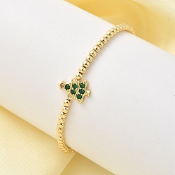 Рождественская елка Рождественские браслеты из латуни с микропаве из кубических цирконий, браслеты из бисера для женщин, золотые, рождественская елка, бусина : 3 mm, внутренний диаметр: 2-1/8 дюйм (5.4 см)