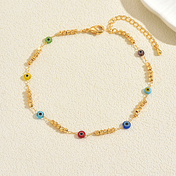 Evil Eye Браслеты на ногу из богемской латуни с круглыми бусинами и звеньями из смолы для летнего отпуска, золотые, красочный, злые глаза, 8-1/4 дюйм (210 мм)