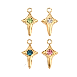 (52) Непрозрачная лаванда 304 прелести нержавеющей стали, со стразами, без свинца и без кадмия, ионное покрытие (ip), звезда очарование, реальный 18 k позолоченный, разноцветные, 13x7x3 мм, отверстие : 1.4 мм