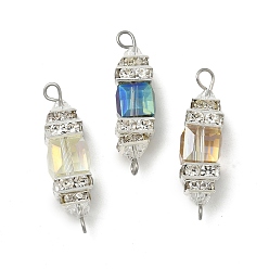 (52) Непрозрачная лаванда 3 шт. 3 цвета гальванизированный стеклянный куб и латунные подвески-соединители со стразами, с 304 двойными петлями из нержавеющей стали, цвет нержавеющей стали, разноцветные, 32~33.5x8.5~9.5x8.5~9 мм, отверстия : 2.5 mm и 1.6 мм, 1 шт / цвет