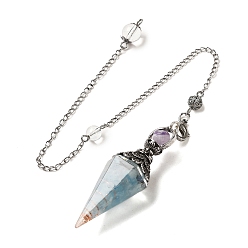 Аквамарин Смоляной пуля биолокационный маятник большие подвески, с натуральным аквамариновым кристаллом внутри и фурнитурой из сплава цвета старинного серебра, без свинца и без кадмия, 325 мм, отверстие : 1.6 мм