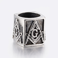 Античное Серебро 304 из нержавеющей стали бусы, бусины с большим отверстием, кубические, античное серебро, 11x11x11 мм, отверстие : 8.5 мм