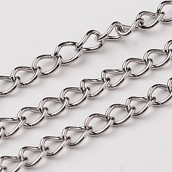 Stainless Steel Color 304 Stainless Steel Curb Chains, with Spool, Stainless Steel Color, 4x3x0.5mm, about 32.8 Feet(10m)/roll