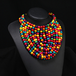 Разноцветный Круглые многослойные ожерелья с кисточками из деревянных бусин в стиле бохо для женщин, красочный, 14.17 дюйм (36 см)
