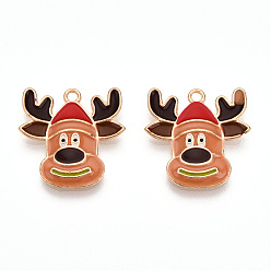 Олень Новогодняя тема сплава эмали подвески, золотой свет, олень, 19x18.5x2.5 мм, отверстие : 1.6 мм