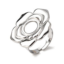 Нержавеющая Сталь Цвет Регулируемые 304 открытые манжетные кольца из нержавеющей стали, настройки кольца чашки безеля, цветок, не тускнеет, цвет нержавеющей стали, лоток : 8 мм, внутренний диаметр: 18 мм, Цветок: 24.5x27 мм